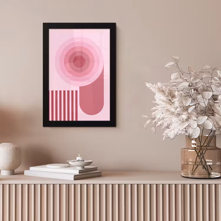 Abstract - Cirkels - Strepen - Modern - Roze fotolijst zwart zonder passe partout klein -sfeer5