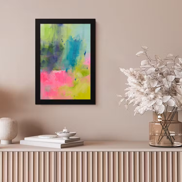 Abstract - Kleuren - Modern - Groen - Roze fotolijst zwart zonder passe partout klein -sfeer5