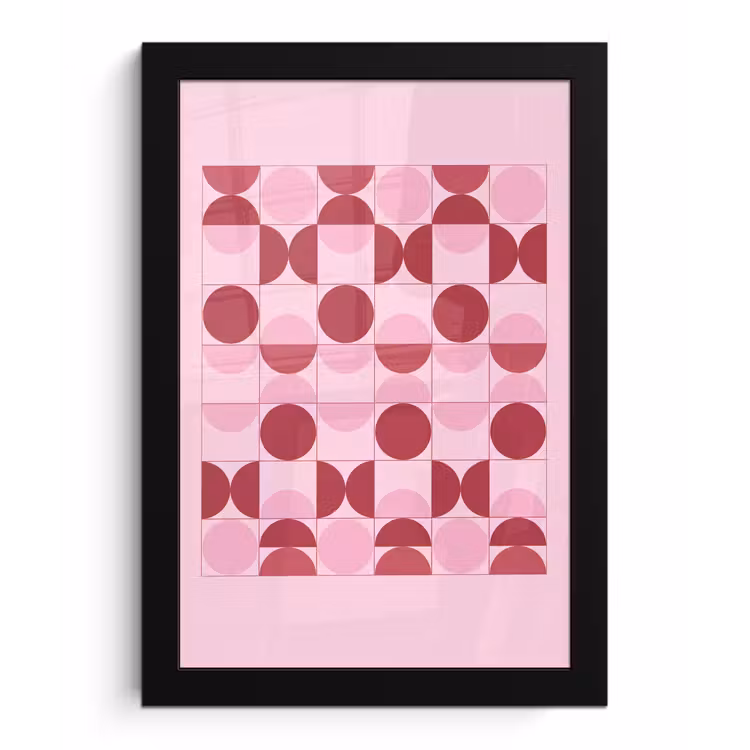 Abstract - Geometrisch - Cirkels - Roze - Modern fotolijst zwart zonder passe partout klein -3d
