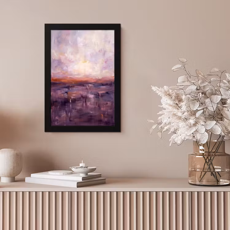 Abstract - Landschap - Modern - Paars - Oranje fotolijst zwart zonder passe partout klein -sfeer5