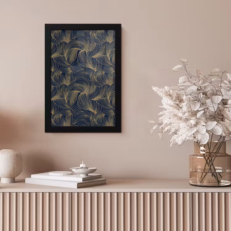 Abstract - Lijnen - Blauw - Goud fotolijst zwart zonder passe partout klein 224 -sfeer5