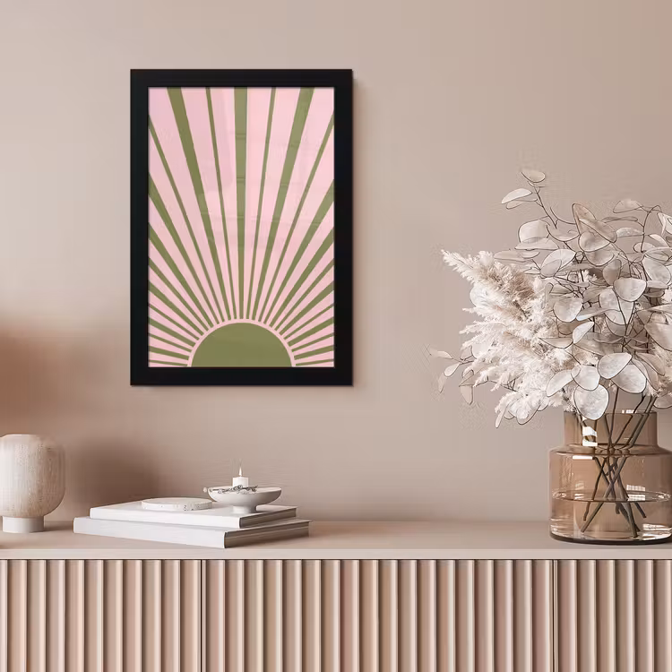Abstract - Stralen - Grafisch - Roze - Groen fotolijst zwart zonder passe partout klein -sfeer5