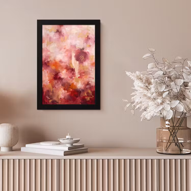 Abstract - Rood - Goud - Modern - Kunst fotolijst zwart zonder passe partout klein -sfeer5