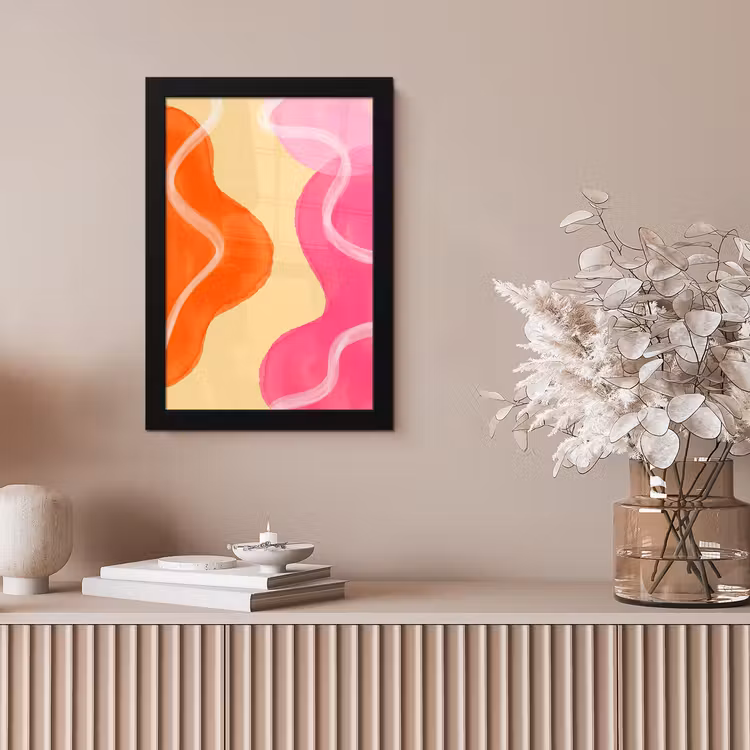 Abstract - Aquarel - Organisch - Oranje - Roze fotolijst zwart zonder passe partout klein -sfeer5