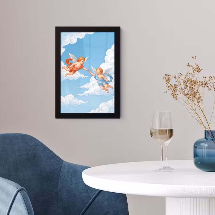 Engel - Vliegend - Klassiek - Blauw fotolijst zwart zonder passe partout klein -sfeer4