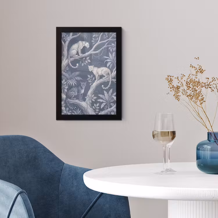 Dieren - Jungle - Illustratie - Bomen - Blauw fotolijst zwart zonder passe partout klein -sfeer4