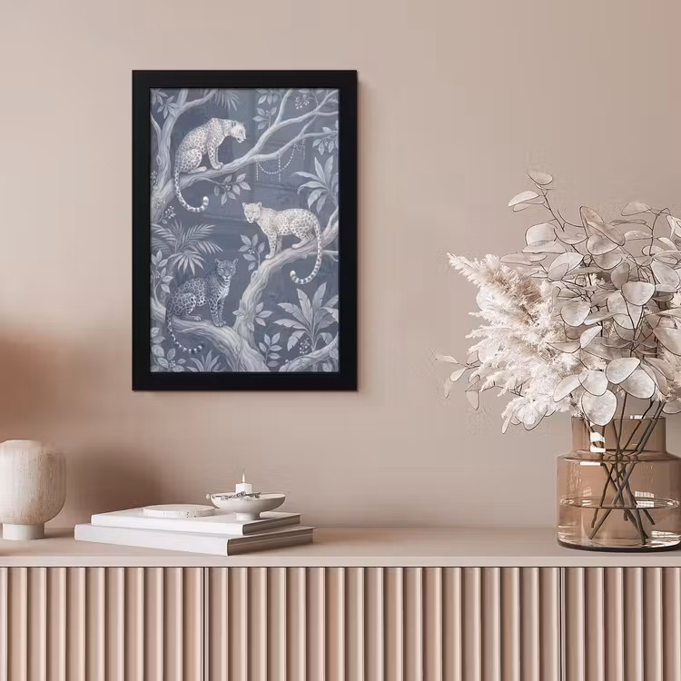Dieren - Jungle - Illustratie - Bomen - Blauw fotolijst zwart zonder passe partout klein -sfeer5