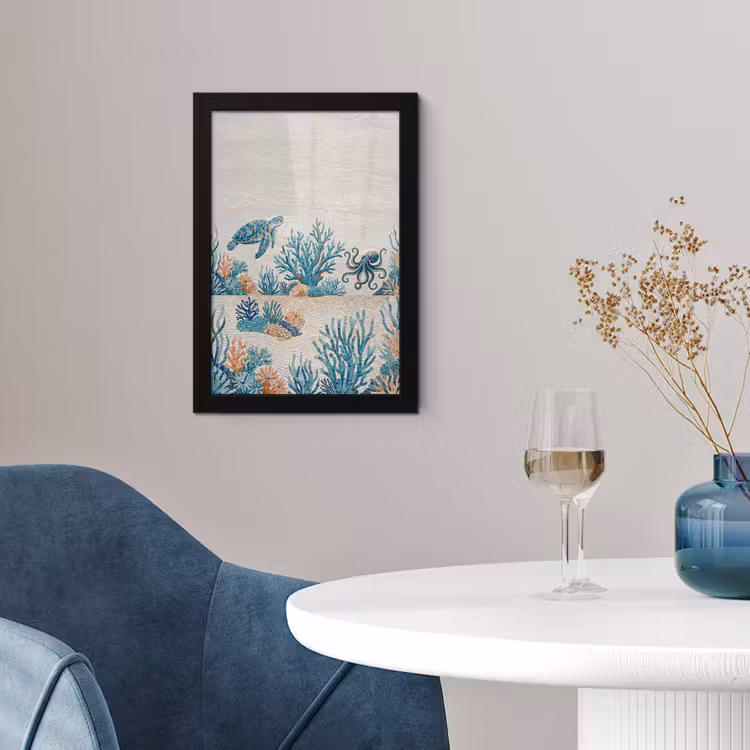 Dieren - Onderwater - Natuur - Mozaïek - Blauw fotolijst zwart zonder passe partout klein -sfeer4
