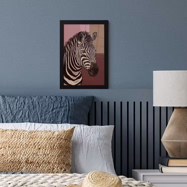 Dieren - Zebrahoofd - Wildlife - Modern - Bruin fotolijst zwart zonder passe partout klein -sfeer3