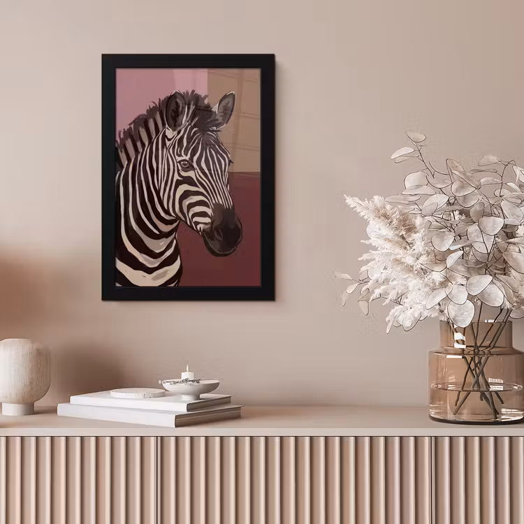 Dieren - Zebrahoofd - Wildlife - Modern - Bruin fotolijst zwart zonder passe partout klein -sfeer5