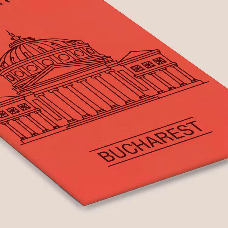 Architectuur - Boekarest - Stedelijk - Lijntekening - Rood fotolijst zwart zonder passe partout klein -zsfeer6
