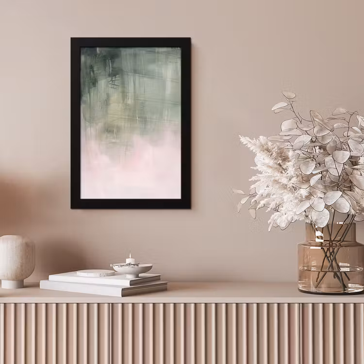 Kunst - Abstract - Modern - Groen - Roze fotolijst zwart zonder passe partout klein -sfeer5