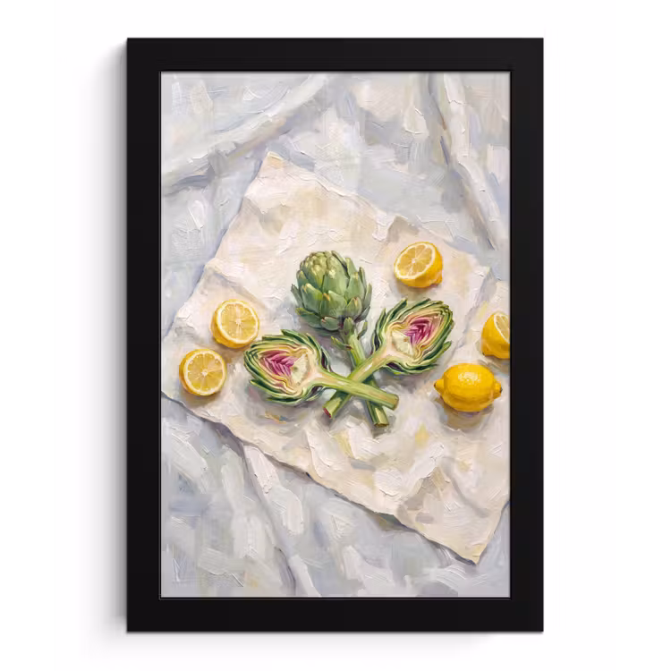 Framed Prints - Artichoke - Lemon - Food - Artisjok - Citroen - Eten fotolijst zwart zonder passe partout klein
