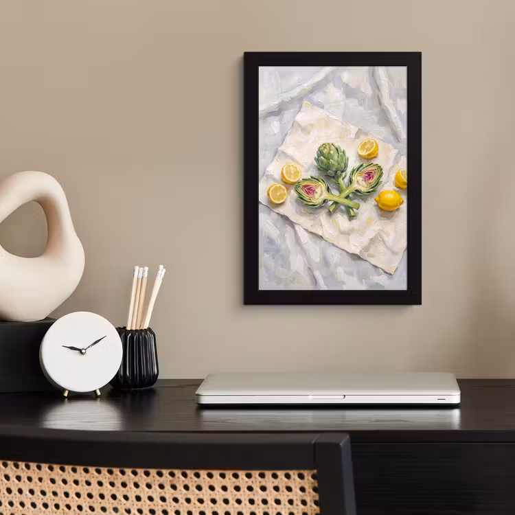 Framed Prints - Artichoke - Lemon - Food - Artisjok - Citroen - Eten fotolijst zwart zonder passe partout klein