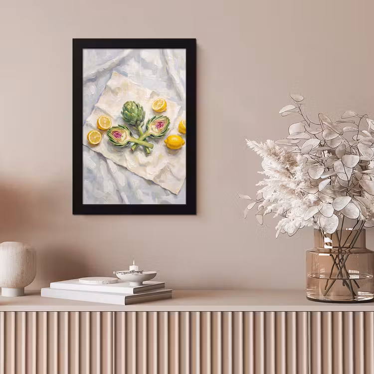 Framed Prints - Artichoke - Lemon - Food - Artisjok - Citroen - Eten fotolijst zwart zonder passe partout klein