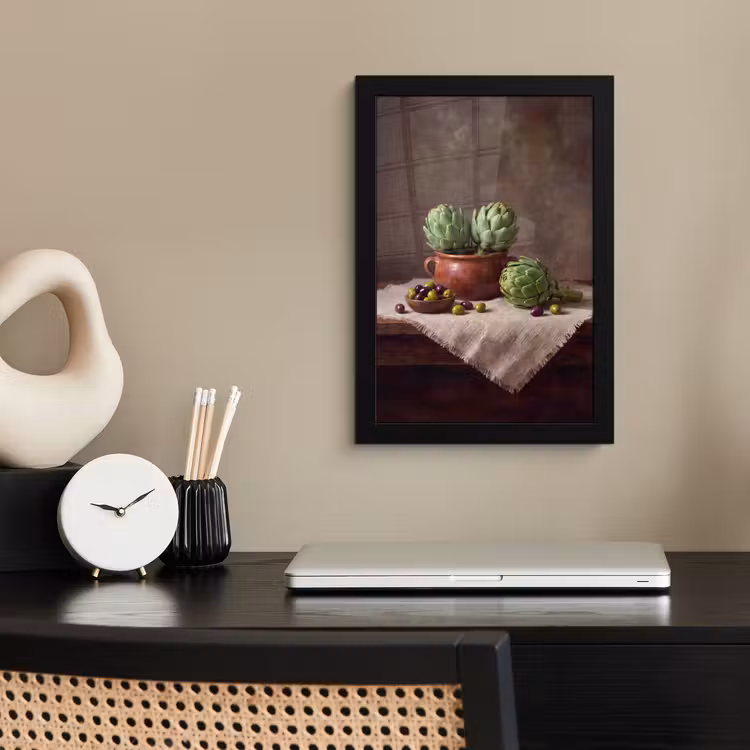 Framed Prints - Artichokes - Olives - Food - Artisjokken - Olijven - Eten fotolijst zwart zonder passe partout klein