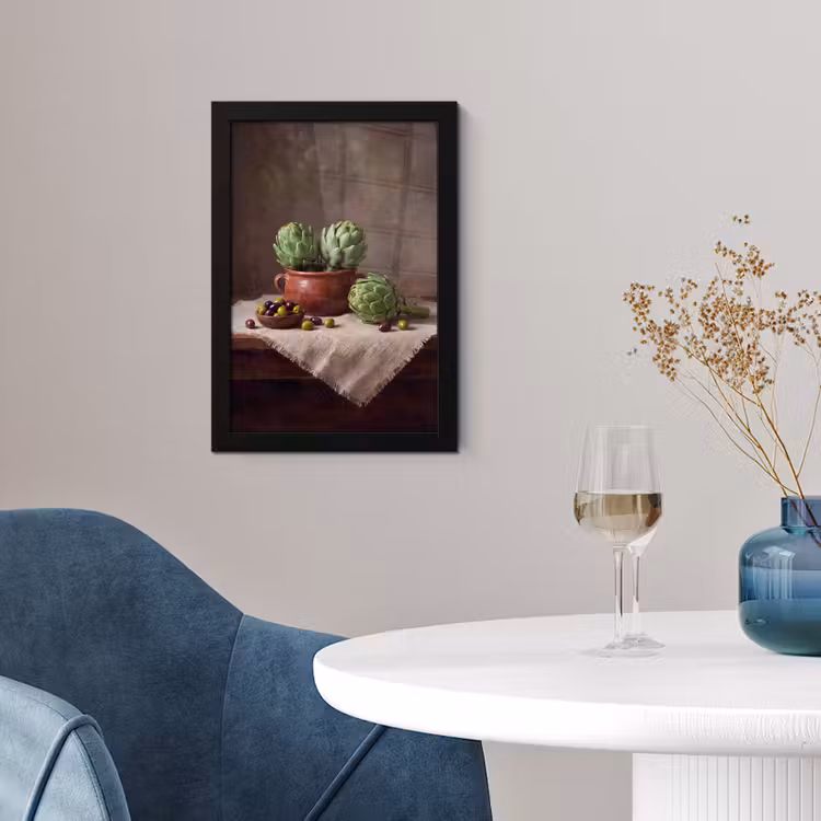 Framed Prints - Artichokes - Olives - Food - Artisjokken - Olijven - Eten fotolijst zwart zonder passe partout klein
