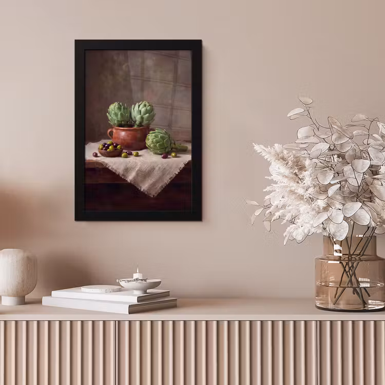 Framed Prints - Artichokes - Olives - Food - Artisjokken - Olijven - Eten fotolijst zwart zonder passe partout klein