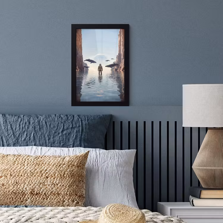 Framed Prints - Astronaut - Whale - Fantasy - Ruimtevaarder - Walvis - Fantasie fotolijst zwart zonder passe partout klein