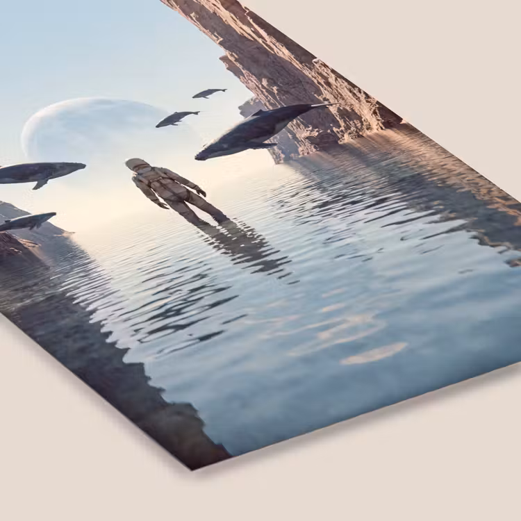 Framed Prints - Astronaut - Whale - Fantasy - Ruimtevaarder - Walvis - Fantasie fotolijst zwart zonder passe partout klein