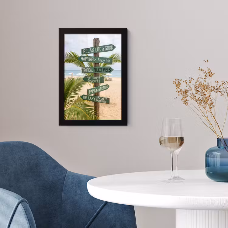 Strand - Wegwijzer - Palmen - Tropisch - Groen fotolijst zwart zonder passe partout klein -sfeer4