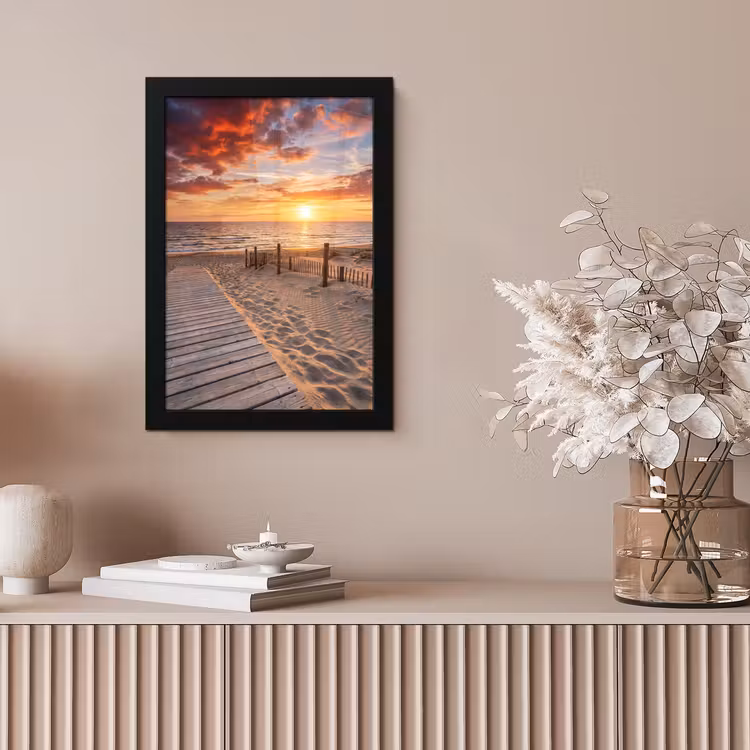 Strand - Zonsondergang - Zee - Natuur - Oranje fotolijst zwart zonder passe partout klein -sfeer5