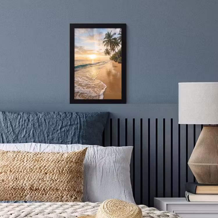 Strand - Zonsondergang - Tropisch - Natuur - Goud fotolijst zwart zonder passe partout klein -sfeer3
