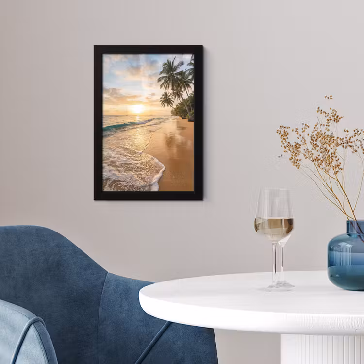 Strand - Zonsondergang - Tropisch - Natuur - Goud fotolijst zwart zonder passe partout klein -sfeer4