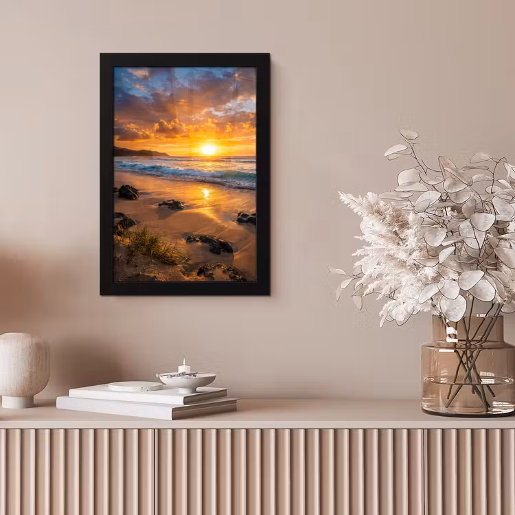 Strand - Zonsondergang - Golven - Natuur - Oranje fotolijst zwart zonder passe partout klein -sfeer5