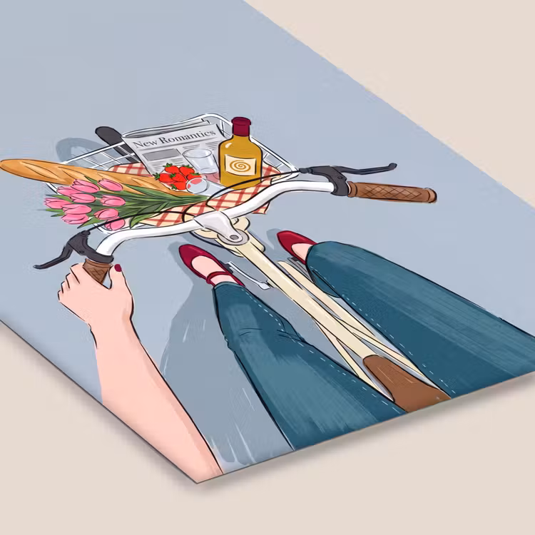 Fiets - Picknick - Zomer - Illustratie fotolijst zwart zonder passe partout klein -zsfeer6