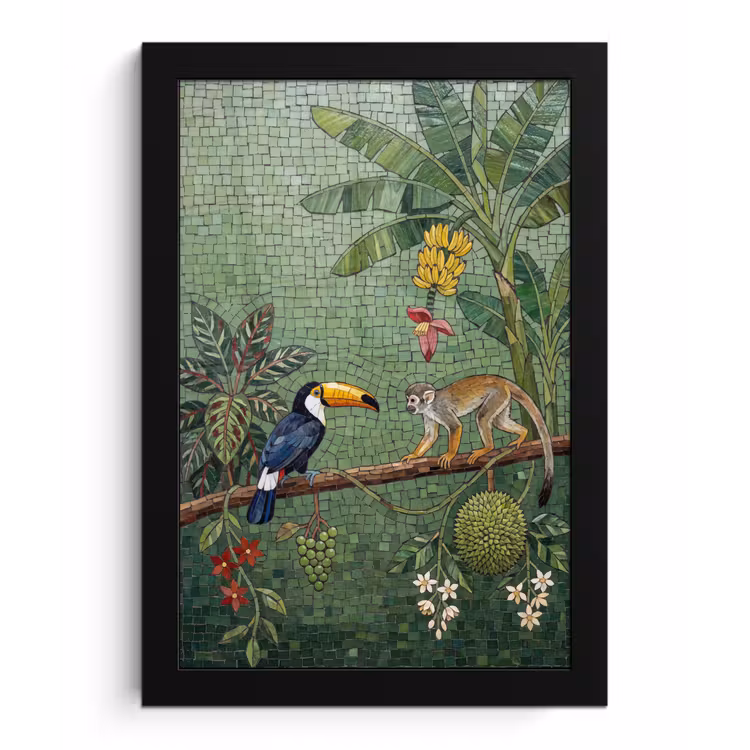 Vogel - Dier - Jungle - Mozaïek - Natuur fotolijst zwart zonder passe partout klein -3d