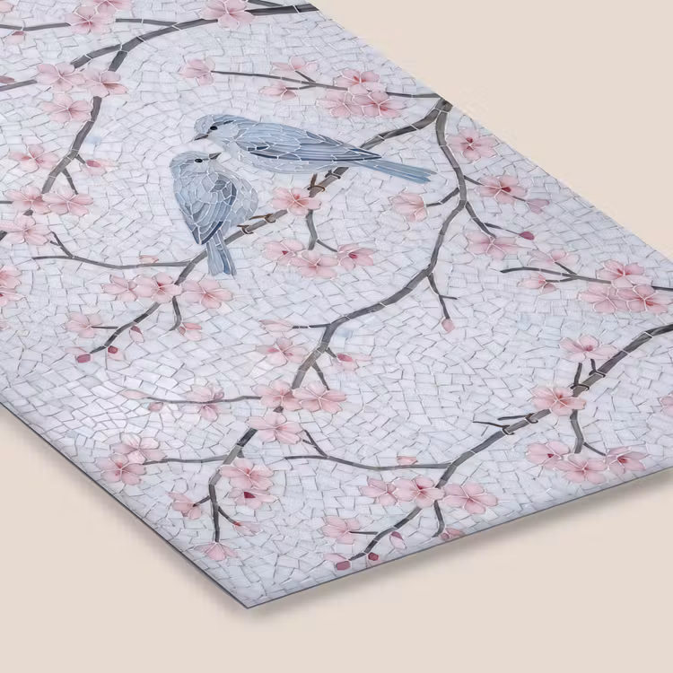 Vogel - Bloemen - Natuur - Mozaïek - Roze fotolijst zwart zonder passe partout klein -zsfeer6
