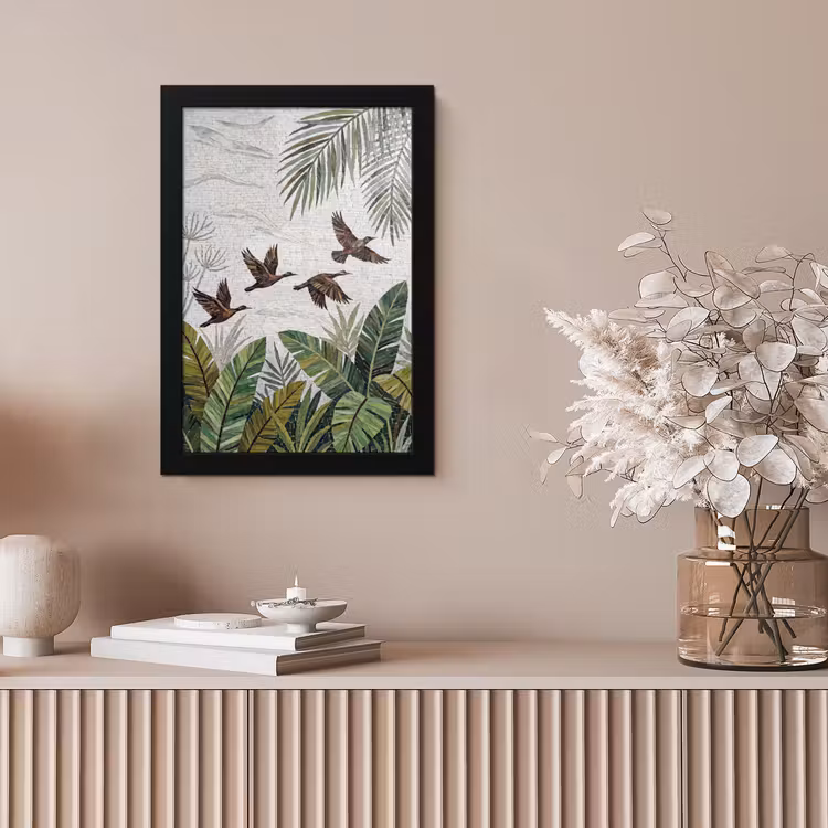 Vogel - Vliegend - Tropisch - Mozaïek - Groen fotolijst zwart zonder passe partout klein -sfeer5