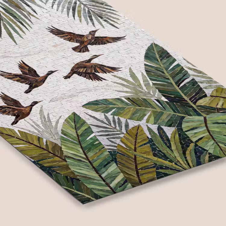 Vogel - Vliegend - Tropisch - Mozaïek - Groen fotolijst zwart zonder passe partout klein -zsfeer6