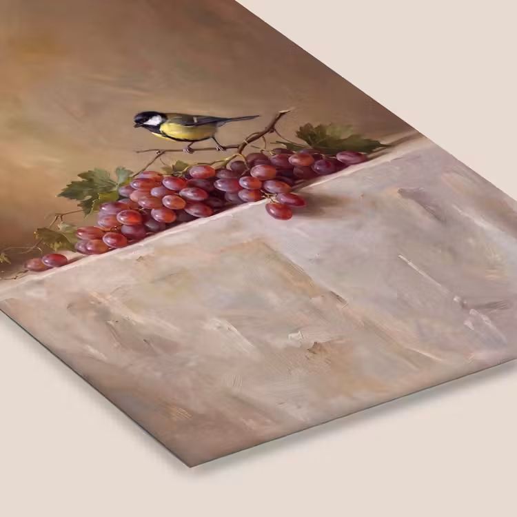 Framed Prints - Bird - Grapes - Still Life - Vogel - Druiven - Stilleven fotolijst zwart zonder passe partout klein