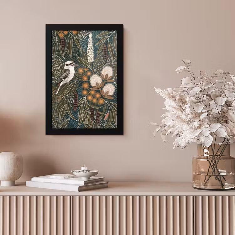 Vogel - Bladeren - Natuur - Illustratie - Groen fotolijst zwart zonder passe partout klein -sfeer5
