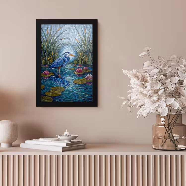 Vogel - Water - Natuur - Abstract - Blauw fotolijst zwart zonder passe partout klein -sfeer5