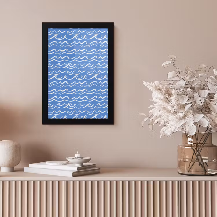 Blauw - Wit - Simpel - Getekend - Golven fotolijst zwart zonder passe partout klein 224 -sfeer5