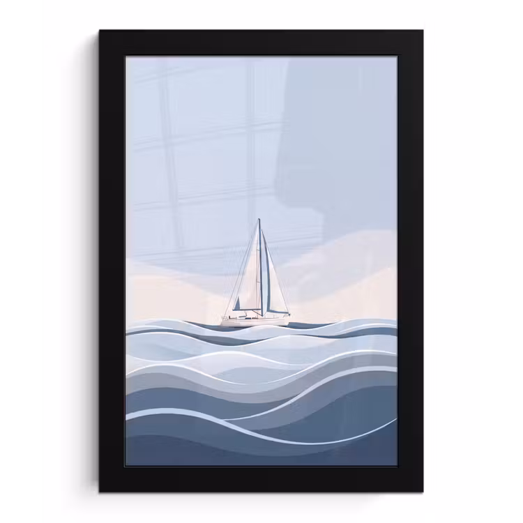 Boot - Zeil - Zee - Modern - Beige fotolijst zwart zonder passe partout klein -3d