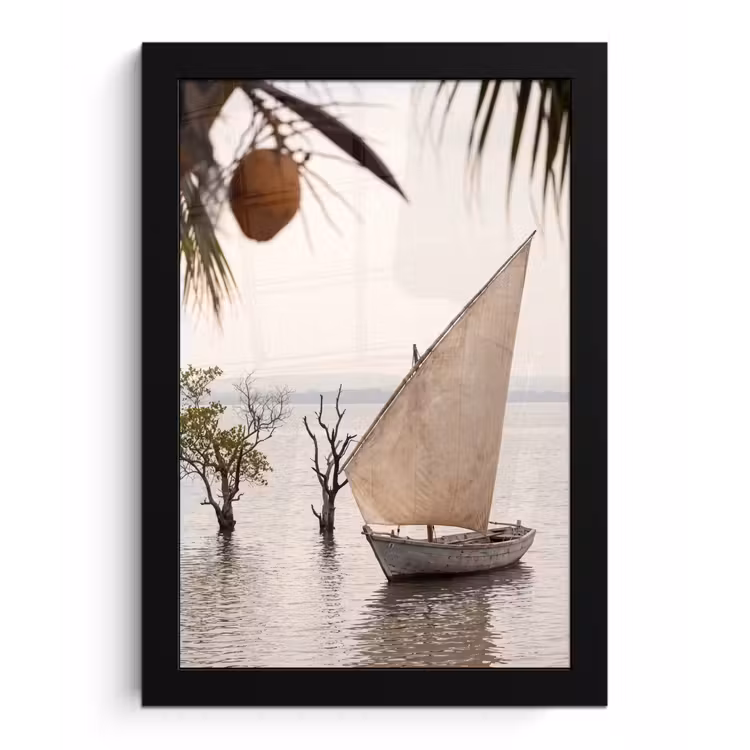 Boot - Zeil - Water - Tropisch - Natuur fotolijst zwart zonder passe partout klein -3d