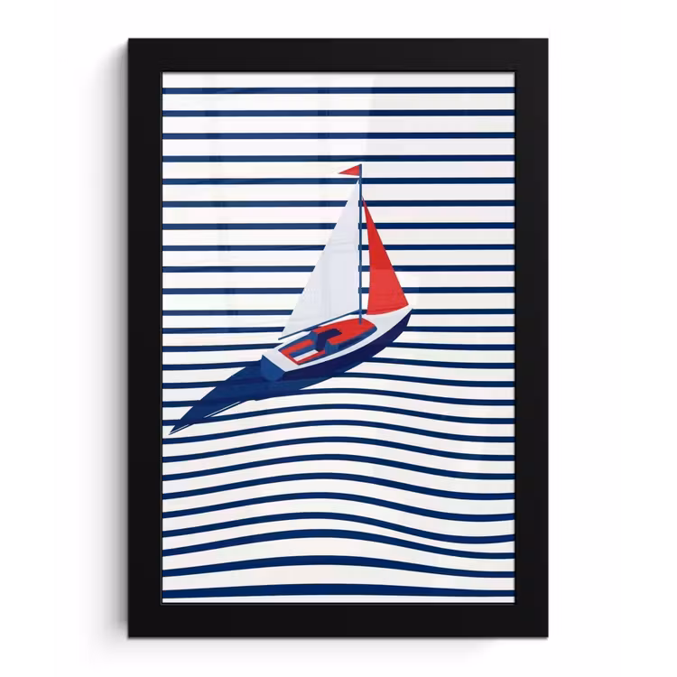 Boot - Water - Abstract - Blauw fotolijst zwart zonder passe partout klein -3d