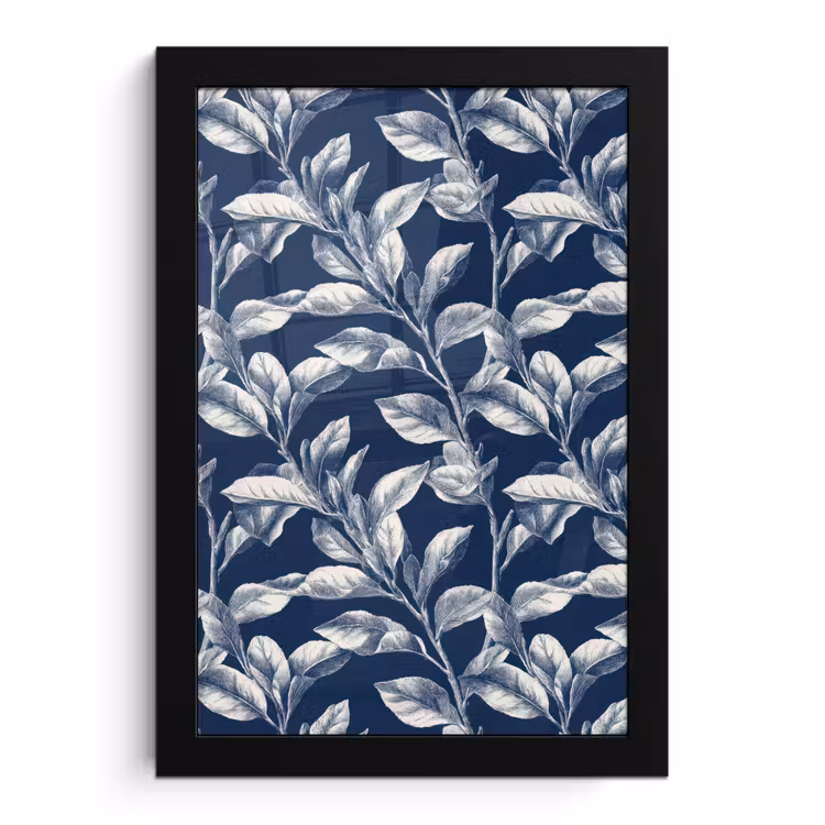 Botanisch - Patroon - Blauw fotolijst zwart zonder passe partout klein 224 -3d