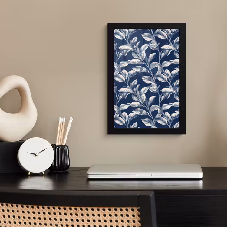 Botanisch - Patroon - Blauw fotolijst zwart zonder passe partout klein 224 -sfeer1