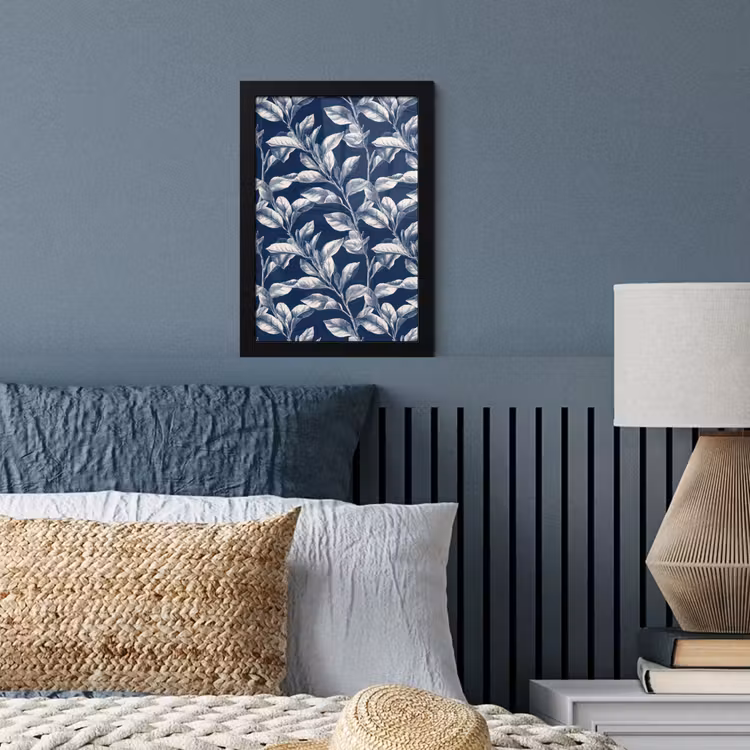 Botanisch - Patroon - Blauw fotolijst zwart zonder passe partout klein 224 -sfeer3