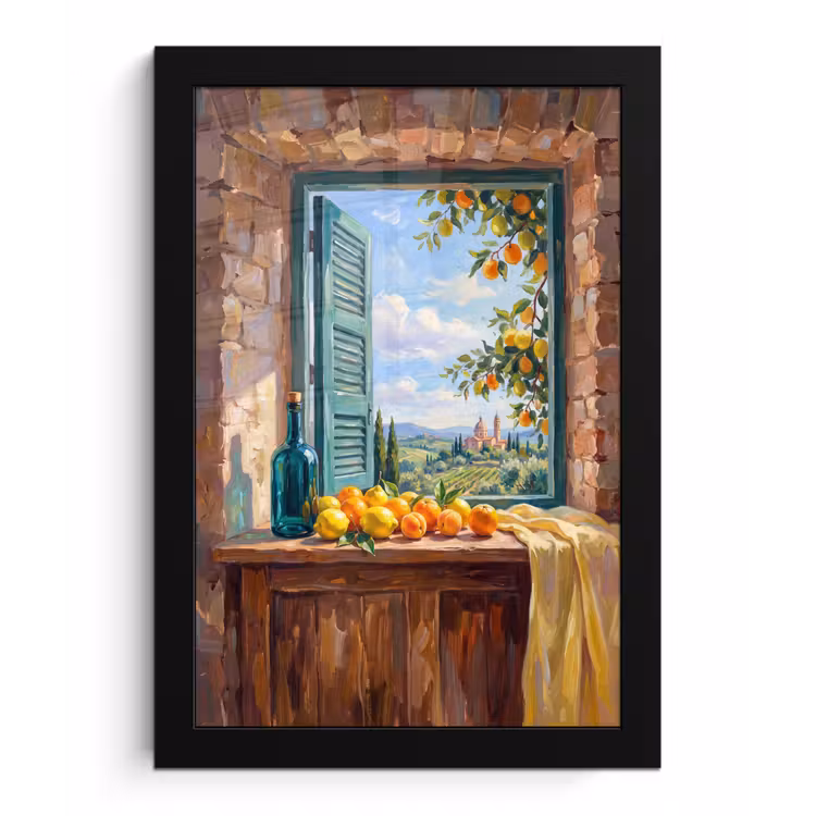 Framed Prints - Bottle - Fruit - Still Life - Fles - Fruit - Stilleven fotolijst zwart zonder passe partout klein
