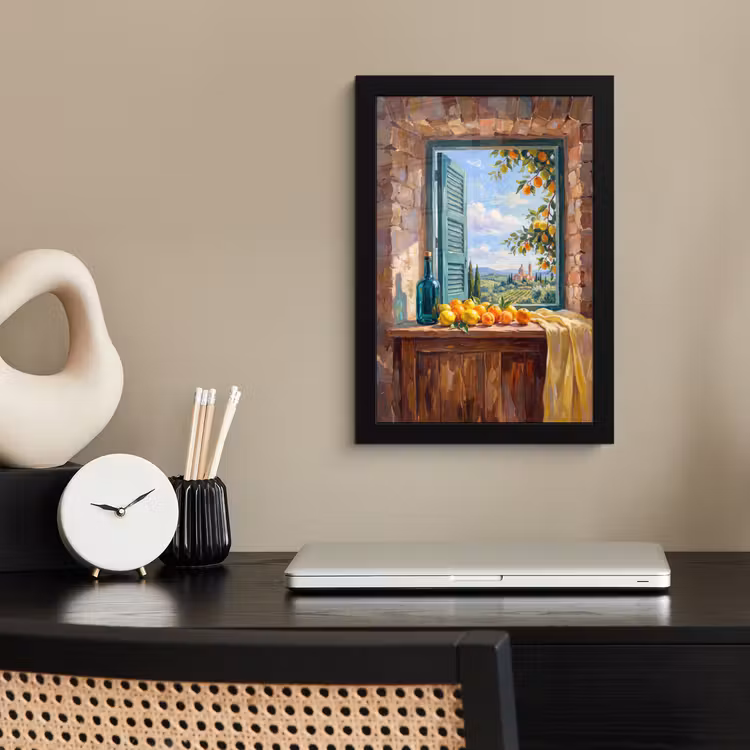 Framed Prints - Bottle - Fruit - Still Life - Fles - Fruit - Stilleven fotolijst zwart zonder passe partout klein