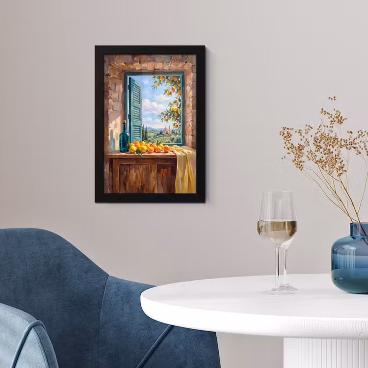 Framed Prints - Bottle - Fruit - Still Life - Fles - Fruit - Stilleven fotolijst zwart zonder passe partout klein