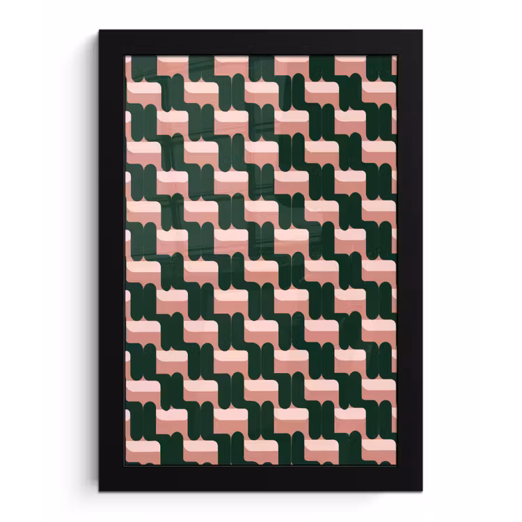 Vlechtpatroon - Groen - Roze - Geometrisch fotolijst zwart zonder passe partout klein 224 -3d