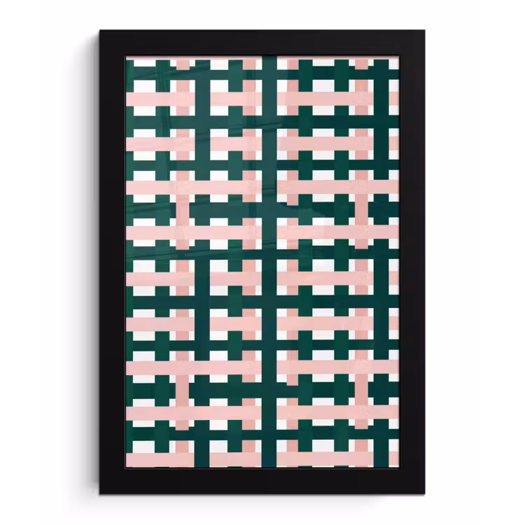 Vlechtpatroon - Groen - Roze - Grafisch fotolijst zwart zonder passe partout klein 224 -3d