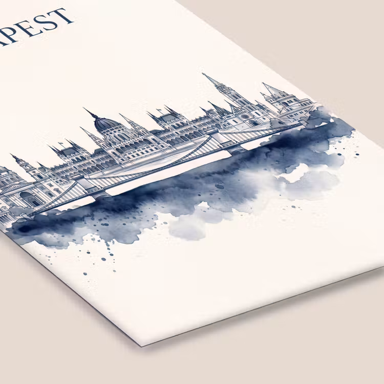 Boedapest - Skyline - Architectuur - Aquarel - Blauw fotolijst zwart zonder passe partout klein -zsfeer6